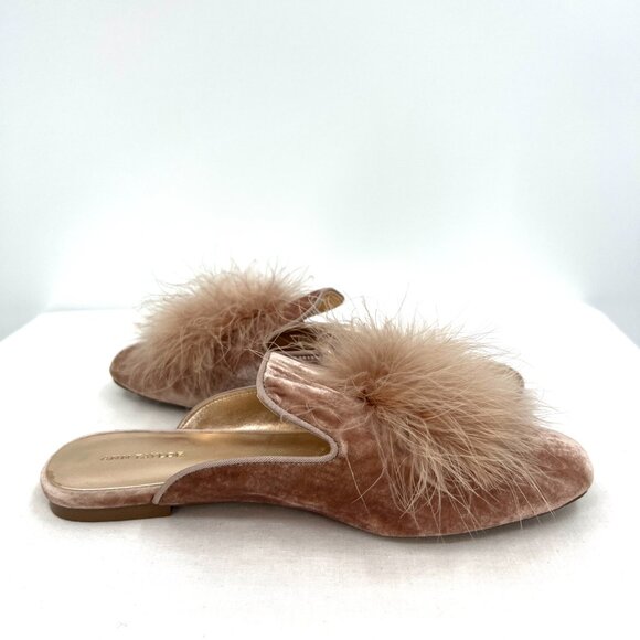 Ann Taylor Velour Pink Feathered Mules Women's 6.5 - Picture 4 of 8